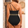 image:imageTalisea One Shoulder One Piece Swimsuits  Women Tummy Control Bathing Suit with Tie Knot Swimwear Full CoverageBlack With Gold Trim