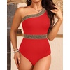 image:imageTalisea One Shoulder One Piece Swimsuits  Women Tummy Control Bathing Suit with Tie Knot Swimwear Full CoverageRed With Gold Trim