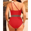 image:imageTalisea One Shoulder One Piece Swimsuits  Women Tummy Control Bathing Suit with Tie Knot Swimwear Full CoverageRed With Gold Trim