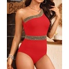 image:imageTalisea One Shoulder One Piece Swimsuits  Women Tummy Control Bathing Suit with Tie Knot Swimwear Full CoverageRed With Gold Trim