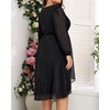 image:imageTalisea Plus Size Cocktail Dress  Formal Wedding Guest Fall Long Sleeve A Line Pleated V Neck Midi Dresses for Curvy WomenBlack