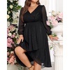 image:imageTalisea Plus Size Cocktail Dress  Formal Wedding Guest Fall Long Sleeve A Line Pleated V Neck Midi Dresses for Curvy WomenBlack
