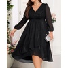 image:imageTalisea Plus Size Cocktail Dress  Formal Wedding Guest Fall Long Sleeve A Line Pleated V Neck Midi Dresses for Curvy WomenBlack