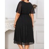 image:imageTalisea Plus Size Cocktail Dress  Formal Wedding Guest Fall Long Sleeve A Line Pleated V Neck Midi Dresses for Curvy WomenBlack Short Sleeve