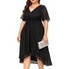 image:imageTalisea Plus Size Cocktail Dress  Formal Wedding Guest Fall Long Sleeve A Line Pleated V Neck Midi Dresses for Curvy WomenBlack Short Sleeve