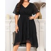 image:imageTalisea Plus Size Cocktail Dress  Formal Wedding Guest Fall Long Sleeve A Line Pleated V Neck Midi Dresses for Curvy WomenBlack Short Sleeve