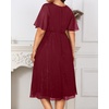 image:imageTalisea Plus Size Cocktail Dress  Formal Wedding Guest Fall Long Sleeve A Line Pleated V Neck Midi Dresses for Curvy WomenBurgundy Short Sleeve