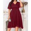image:imageTalisea Plus Size Cocktail Dress  Formal Wedding Guest Fall Long Sleeve A Line Pleated V Neck Midi Dresses for Curvy WomenBurgundy Short Sleeve