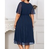image:imageTalisea Plus Size Cocktail Dress  Formal Wedding Guest Fall Long Sleeve A Line Pleated V Neck Midi Dresses for Curvy WomenDark Blue Short Sleeve