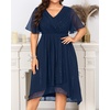 image:imageTalisea Plus Size Cocktail Dress  Formal Wedding Guest Fall Long Sleeve A Line Pleated V Neck Midi Dresses for Curvy WomenDark Blue Short Sleeve