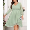 image:imageTalisea Plus Size Cocktail Dress  Formal Wedding Guest Fall Long Sleeve A Line Pleated V Neck Midi Dresses for Curvy WomenSage Green