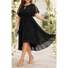 image:imageTalisea Plus Size Cocktail Dress Black Formal Wedding Guest Chiffon Funeral Keyhole Neck Short Sleeve High Low Dress
