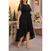 image:imageTalisea Plus Size Cocktail Dress Black Formal Wedding Guest Chiffon Funeral Keyhole Neck Short Sleeve High Low Dress