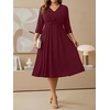 image:imageTalisea Plus Size Dress for Women Twist Knot V Neck 34 Sleeves A Line Wedding Guest Midi DressesBurgundy