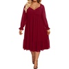 image:imageTalisea Plus Size Dresses Sweetheart Neckline Long Sleeves Chiffon Party Cocktail A Line Curvy Womens Midi DressBurgundy