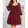 image:imageTalisea Plus Size Dresses Sweetheart Neckline Long Sleeves Chiffon Party Cocktail A Line Curvy Womens Midi DressBurgundy Long Sleeve