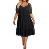 image:imageTalisea Plus Size Dresses Sweetheart Neckline Long Sleeves Chiffon Party Cocktail A Line Curvy Womens Midi DressShort Sleevesblack