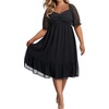 image:imageTalisea Plus Size Dresses Sweetheart Neckline Long Sleeves Chiffon Party Cocktail A Line Curvy Womens Midi DressShort Sleevesblack