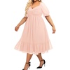 image:imageTalisea Plus Size Dresses Sweetheart Neckline Long Sleeves Chiffon Party Cocktail A Line Curvy Womens Midi DressShort Sleevespink