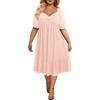 image:imageTalisea Plus Size Dresses Sweetheart Neckline Long Sleeves Chiffon Party Cocktail A Line Curvy Womens Midi DressShort Sleevespink