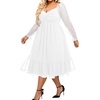 image:imageTalisea Plus Size Dresses Sweetheart Neckline Long Sleeves Chiffon Party Cocktail A Line Curvy Womens Midi DressWhite