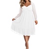image:imageTalisea Plus Size Dresses Sweetheart Neckline Long Sleeves Chiffon Party Cocktail A Line Curvy Womens Midi DressWhite