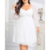 image:imageTalisea Plus Size Dresses Sweetheart Neckline Long Sleeves Chiffon Party Cocktail A Line Curvy Womens Midi DressWhite Long Sleeve