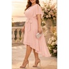 image:imageTalisea Plus Size Dresses Wedding Guest  Formal Cocktail Chiffon Keyhole Neck Short Sleeve High Low Dress Curvy WomenPink