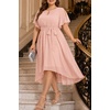 image:imageTalisea Plus Size Dresses Wedding Guest  Formal Cocktail Chiffon Keyhole Neck Short Sleeve High Low Dress Curvy WomenPink