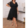image:imageTalisea Plus Size Dresses Wedding Guest  Formal Cocktail Chiffon V Neck Short Sleeve High Low Dress Curvy WomenBlack