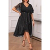 image:imageTalisea Plus Size Dresses Wedding Guest  Formal Cocktail Chiffon V Neck Short Sleeve High Low Dress Curvy WomenBlackglitter