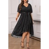 image:imageTalisea Plus Size Dresses Wedding Guest  Formal Cocktail Chiffon V Neck Short Sleeve High Low Dress Curvy WomenBlackglitter
