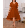 image:imageTalisea Plus Size Dresses Wedding Guest  Formal Cocktail Chiffon V Neck Short Sleeve High Low Dress Curvy WomenBurnt Orange