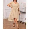image:imageTalisea Plus Size Dresses Wedding Guest  Formal Cocktail Chiffon V Neck Short Sleeve High Low Dress Curvy WomenChampagne