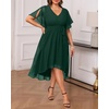 image:imageTalisea Plus Size Dresses Wedding Guest  Formal Cocktail Chiffon V Neck Short Sleeve High Low Dress Curvy WomenDark Green