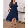 image:imageTalisea Plus Size Dresses Wedding Guest  Formal Cocktail Chiffon V Neck Short Sleeve High Low Dress Curvy WomenNavy Blue