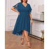 image:imageTalisea Plus Size Dresses Wedding Guest  Formal Cocktail Chiffon V Neck Short Sleeve High Low Dress Curvy WomenTeal