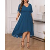 image:imageTalisea Plus Size Dresses Wedding Guest  Formal Cocktail Chiffon V Neck Short Sleeve High Low Dress Curvy WomenTeal