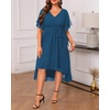 image:imageTalisea Plus Size Dresses Wedding Guest  Formal Cocktail Chiffon V Neck Short Sleeve High Low Dress Curvy WomenTeal