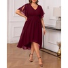 image:imageTalisea Plus Size Dresses Wedding Guest  Formal Cocktail Chiffon V Neck Short Sleeve High Low Dress Curvy WomenWine Red