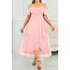 image:imageTalisea Plus Size Dresses Wedding Guest  Formal Off The Shoulder Bridesmaid Chiffon Ruffle Long High Low Dress Curvy WomenLight Pink