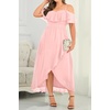 image:imageTalisea Plus Size Dresses Wedding Guest  Formal Off The Shoulder Bridesmaid Chiffon Ruffle Long High Low Dress Curvy WomenLight Pink