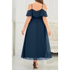 image:imageTalisea Plus Size Dresses Wedding Guest  Formal Off The Shoulder Bridesmaid Chiffon Ruffle Long High Low Dress Curvy WomenNavy Blue