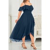 image:imageTalisea Plus Size Dresses Wedding Guest  Formal Off The Shoulder Bridesmaid Chiffon Ruffle Long High Low Dress Curvy WomenNavy Blue