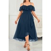 image:imageTalisea Plus Size Dresses Wedding Guest  Formal Off The Shoulder Bridesmaid Chiffon Ruffle Long High Low Dress Curvy WomenNavy Blue