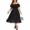 image:imageTalisea Plus Size Dresses Wedding Guest  Formal Ruffle Off The Shoulder Cocktail Chiffon ALine Midi Dress Curvy WomenBlack