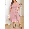 image:imageTalisea Plus Size Dresses Wedding Guest  Formal Ruffle Off The Shoulder Cocktail Chiffon ALine Midi Dress Curvy WomenPink