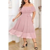 image:imageTalisea Plus Size Dresses Wedding Guest  Formal Ruffle Off The Shoulder Cocktail Chiffon ALine Midi Dress Curvy WomenPink