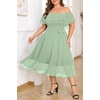 image:imageTalisea Plus Size Dresses Wedding Guest  Formal Ruffle Off The Shoulder Cocktail Chiffon ALine Midi Dress Curvy WomenSage Green