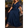 image:imageTalisea Plus Size Formal Dress  Chiffon V Neck Bridesmaid Wedding Guest Party Short Sleeve ALine Floor Length DressesNavy Blue